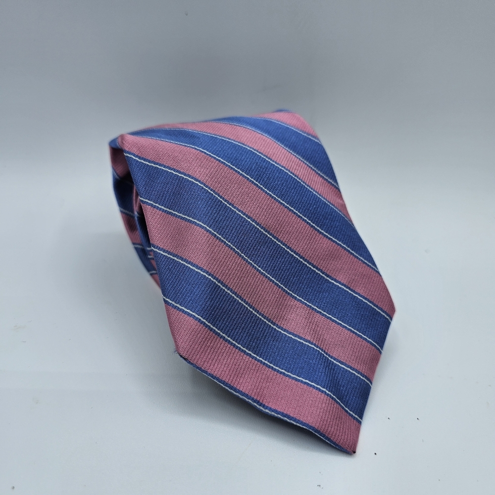 Brooks Brothers Men's 346 Pimk And Bue Stripped Silk Tie Made In USA